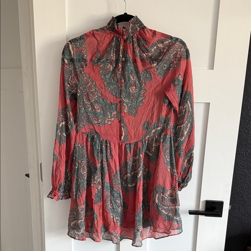Free People Floral Paisley Patterned Sheer Long Sleeve Tunic Size XS - Picture 7 of 7